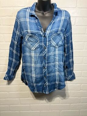 cloth & stone Blue Plaid Linen Shirt